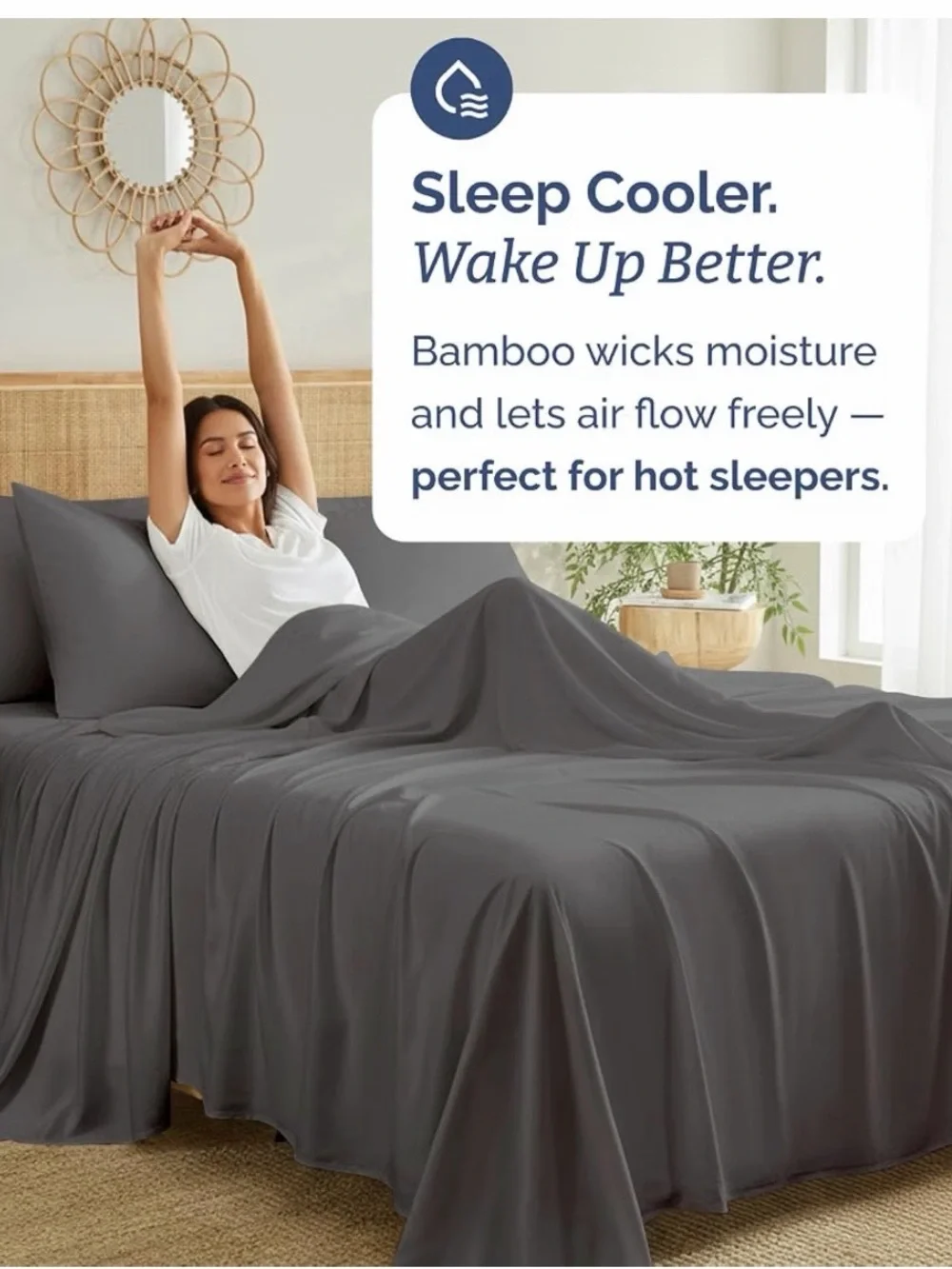 Que Dark Gray Bamboo Cooling Sheet Set - Smooth Breathable Bedding